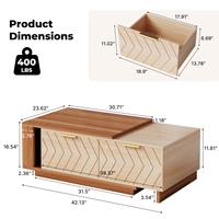 Table basse moderne extensible avec rangement dissimulé, design en bois bicolore, longueur réglable, écologique, faite à la main, durable, montage facile