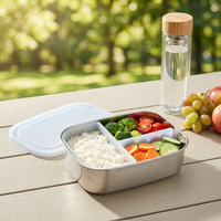 Nouveauté, boîte à lunch OEM en acier inoxydable 304, 800 ml, avec couvercle en silicone et séparateur amovible, récipient alimentaire réutilisable, boîte bento