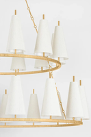 Lustre suspendu moderne à 2 niveaux en laiton pour hôtel, restaurant, maison, avec abat-jour en tissu rond doré