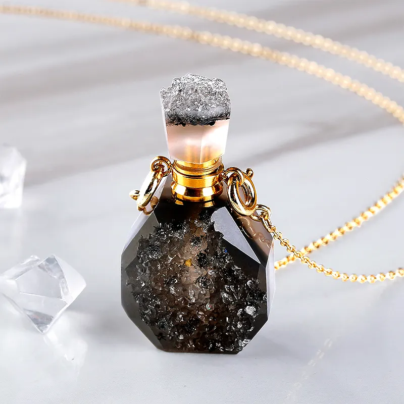 Grosir Hadiah Dekoratif Kristal Menyembuhkan Liontin Batu Permata Alami Botol Parfum Kalung