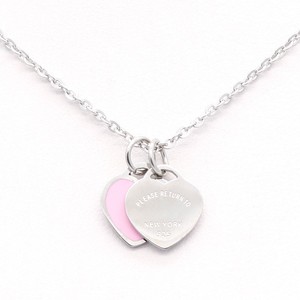 Fashionable New Stainless Steel Enamel pink Double Heart Necklace for Women Gold <b>Titanium</b> Steel Necklace - Product Image 1