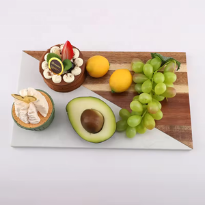 Tagliere Creativo <span class=keywords><strong>in</strong></span> Legno di Acacia e <span class=keywords><strong>Marmo</strong></span>, Forma Rettangolare, Logo Personalizzabile, Resistente con Manico - Product Image 2