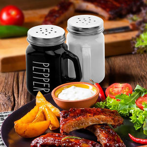 Glas Schwarz Weiß Gewürz streuer mit Edelstahl deckel und Griff Niedlicher Salz pfeffers treuer 2er Pack Salz-und Pfeffers treuer Set - Product Image 6