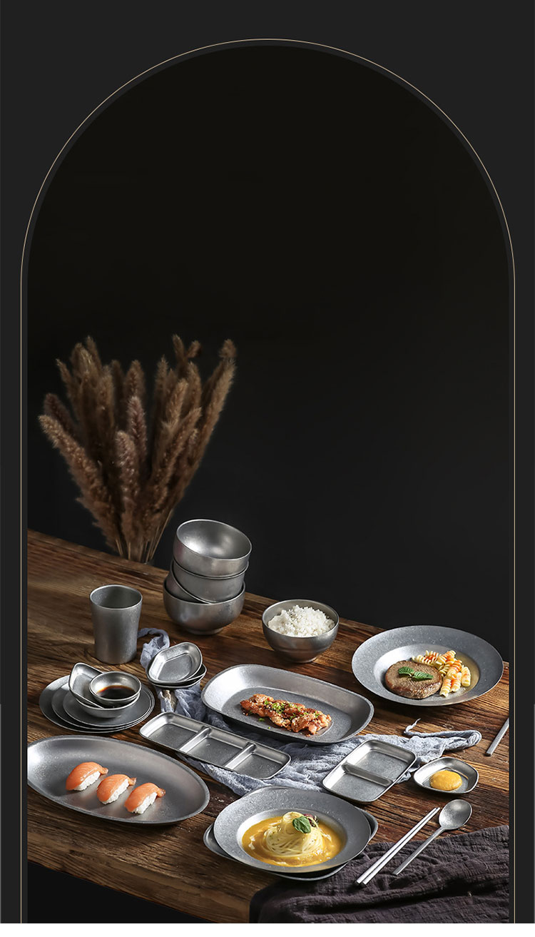 Outdoor Camping Retro Stainless Steel Dinner Set