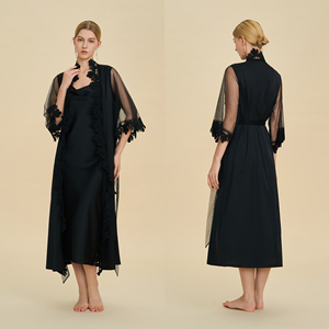 Pyjamas de <span class=keywords><strong>nuit</strong></span> pour femmes, robes en satin pour femmes, robes de demoiselle d'honneur de luxe avec bordure en dentelle, couleur unie, fabrication en usine - Product Image 4