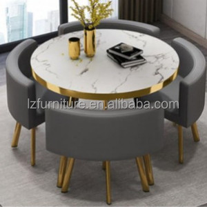 Table à manger ronde de luxe très vendue avec chaises en métal et plateau en MDF pour salon, restaurant, bar, bureau - 1 table et 4 chaises - Product Image 2