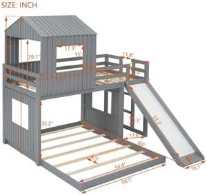 Двухъярусная кровать Harper & Bright Designs из металла и МДФ, современная, комфортная, для малышей, с окном на крыше и горкой (серая, для спальни) - Product Image 5