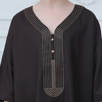 Nouvelle Collection 2026 : Thobe Garçon Marron Foncé Brodé à Manches Courtes – Robe Arabe Musulmane Enfant, Jubba, Vêtement Islamique pour Ramadan et Aïd, Qamis
