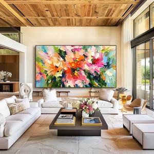 Grande peinture murale abstraite moderne texturée 3D de fleurs colorées, peinte à la main, pour l'endroit au-dessus du lit, paysage pour la maison et la galerie - Product Image 3