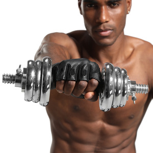 Men's <b>Weight</b> Lifting <b>Gloves</b> Half Finger Genuine Leather Non Slip Wear Resistant Gym Fitness <b>Training</b> Protection Black - Product Image 1