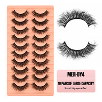 Cils semi-artisanaux pour cils bouclés, avec tige en plastique transparent, style long naturel, bande complète, 10 paires, cils postiches effet wispy