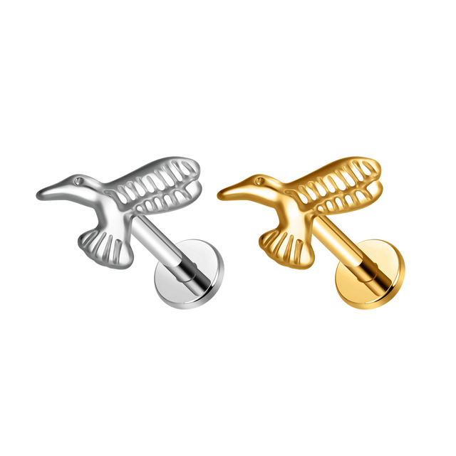 G23 Titanium 16G Internal Thread Flat Back Piercing Humming Bird Shape Ear Tragus Stud Earring Cartilage Helix Body Jewelry
