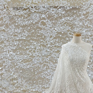 Dentelle blanche perlée, dentelle florale 3D, dentelle en maille brodée, tissu de style mode magnifique, tissu à paillettes <span class=keywords><strong>pour</strong></span> robe de mariée - Product Image 2