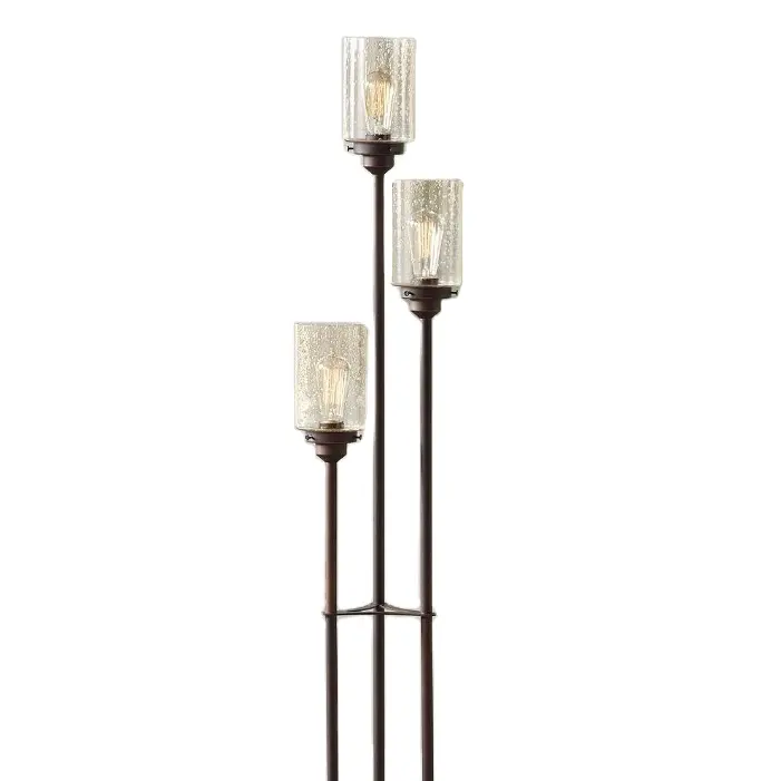 1024-5 three-light Edison bulb handsome look and feel Oiled Bronze 3-Light Seeded Glass Floor Lamp