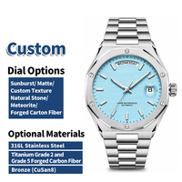 Montres mécaniques automatiques Miyota 8285 avec logo personnalisé OEM, acier inoxydable 316L, montre-bracelet sport octogonale avec date et jour, fabricant
