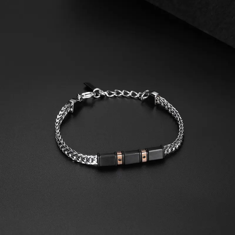 Fashion Stainless Steel Bracelet Men Accessories Zirconia Silver Black Color Bracelets