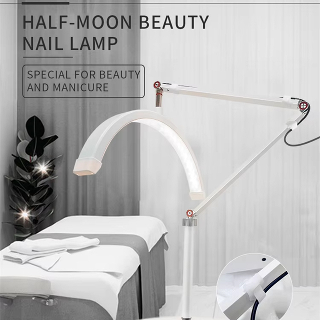 16 Inch Brightness Nail Desk Lamp Table Stand LED Ring Light Beauty Salon Extension Half Moon Light for Lash Tattoo Eyelash