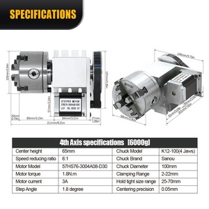 Hltnc Máy tiện <span class=keywords><strong>6</strong></span>:1 chính xác 0.05mm K12 100mm 4 hàm <span class=keywords><strong>Chuck</strong></span> trục thứ 4 với NEMA 23 động cơ bước Bàn Quay dviding đầu máy tiện CNC - Product Image 3