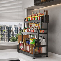 Étagère de rangement de cuisine à 3 niveaux de 50 cm, support de comptoir pour bouteilles d'épices et pots, ustensiles de cuisine, noir, vente en gros