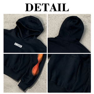 Sweat-shirt à capuche noir personnalisé avec logo, imprimé graphique, manches dégradées, coupe oversize pour homme, style streetwear, Y2K vintage, effet délavé - Product Image 6