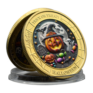 Médaille commémorative 3D en alliage <span class=keywords><strong>de</strong></span> zinc, plaquée or et argent, avec motifs en relief, squelette, citrouille, friandise ou farce, souvenir cadeau <span class=keywords><strong>pour</strong></span> Halloween - Product Image 4