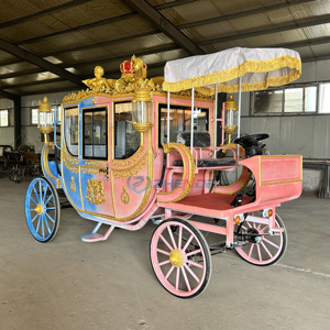 Carruaje Eléctrico Real de Cenicienta con Degradado Rosa y Azul, Corona Dorada y Estatuas de Ángeles, Acero Q235B, Decoración para Bodas y Hogar - Product Image 6