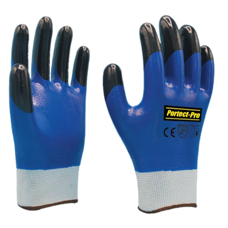 安全手袋en388作業用手袋中国工場卸売赤ポリエステルナイロン手袋黒ラテックスコーティング