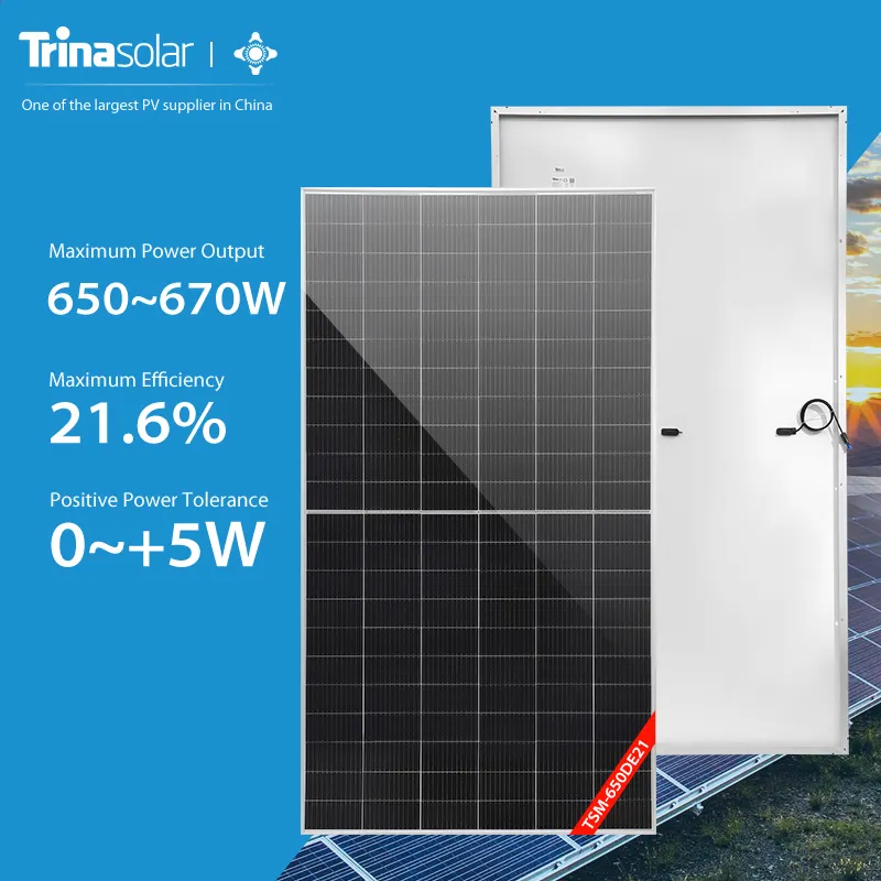 Panneau solaire Trina 650w, 655w, 660w, 665w, 670w, panneau d'énergie solaire Trina TSM-DE21, panneau solaire Trina à moitié coupé, prix de la plaquette 210x210