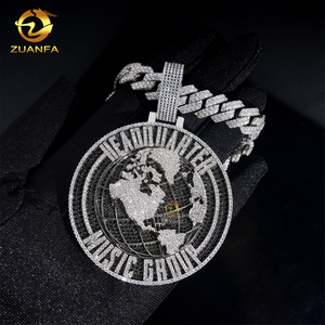 Nero Moissanite terra mappa del <span class=keywords><strong>mondo</strong></span> ciondoli personalizzati 2.5in Moissanite ghiacciato diamanti pieni lettera nome iniziale collana di gioielli - Product Image 1
