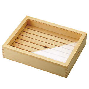 アクリルカバー付き木製傾斜寿司ネタケースウッドプリント食品寿司ボックス - Product Image 2