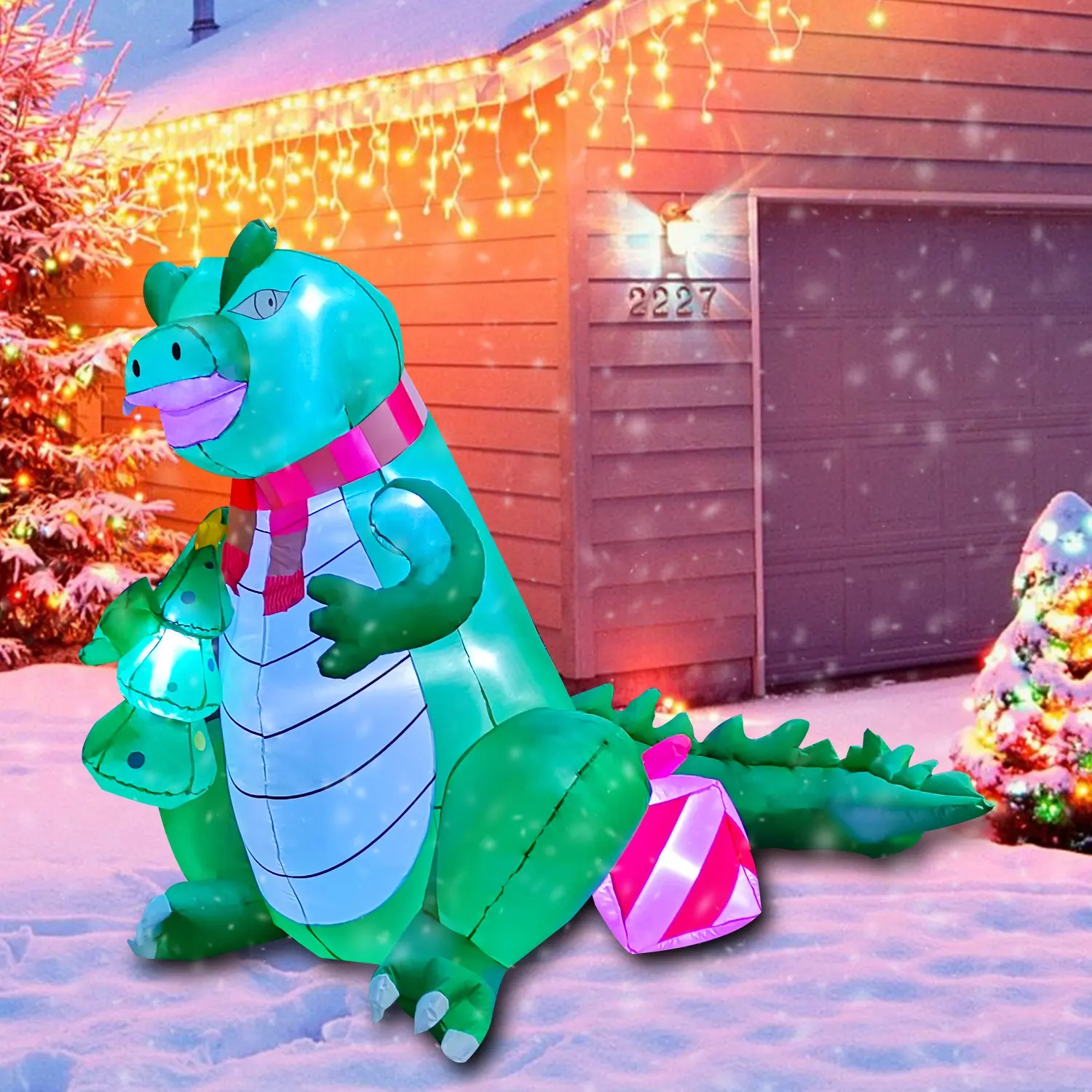 6 kaki Monster besar dinosaurus besar dekorasi Natal tiup untuk luar ruangan pesta dan halaman dekorasi perlengkapan Natal