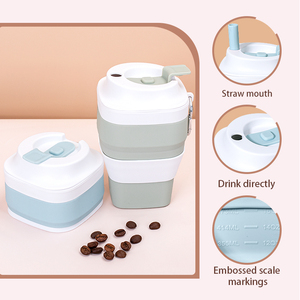 Tasse pliable portable en silicone de qualité alimentaire avec couvercle et paille, anti-fuite, compatible lave-vaisselle et micro-ondes, design moderne - Product Image 4