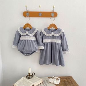 Engepapa Herfst Kinderen Katoenen Ronde Hals Kraag Kant Jurkje Meisjes Kleding Baby Casual Romper - Product Image 2