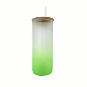 Bouteille d'eau en verre en forme de canette de bière 18 oz, gobelet vierge pour sublimation, gobelet givré 18 oz, bocal Mason avec couvercle en bambou et paille - Product Image 2