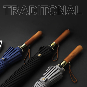 Regenschirm automático 16 costillas mango de madera a prueba de viento paraguas largo personalizado recto de lujo de negocios paraguas de golf con logotipo - Product Image 2