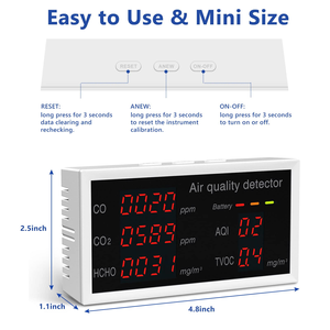 5-em-1 CO <span class=keywords><strong>CO2</strong></span> HCHO TVOC AQI Qualidade do Ar <span class=keywords><strong>Monitor</strong></span> Interior Detector <span class=keywords><strong>CO2</strong></span> <span class=keywords><strong>Monitor</strong></span> de <span class=keywords><strong>CO2</strong></span> Calibração Manual Precisa - Product Image 2