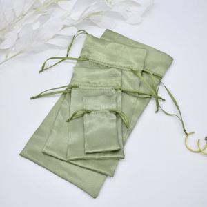 Sage Green Satin <b>Drawstring</b> Bag, Custom Multi-use Jewelry Dice Storage <b>Pouch</b>, Personalized Bridesmaid Makeup Tarot Bag - Product Image 4