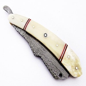 Custom Hand Made Damascus Straight Razor Single Blade with Camel <b>Bone</b> <b>Handle</b> (smk1169) - Product Image 4