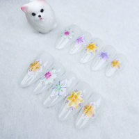 Uñas artificiales Flores pintadas en forma de almendra uñas hechas a mano de alta calidad y reutilizables