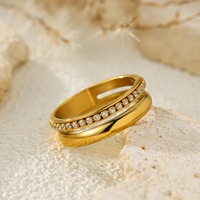 Nouvelle bague pendentif double zircone en acier inoxydable plaqué or 18 carats, style rétro et tendance – Élégante, simple, pour mariage et fiançailles, haute qualité