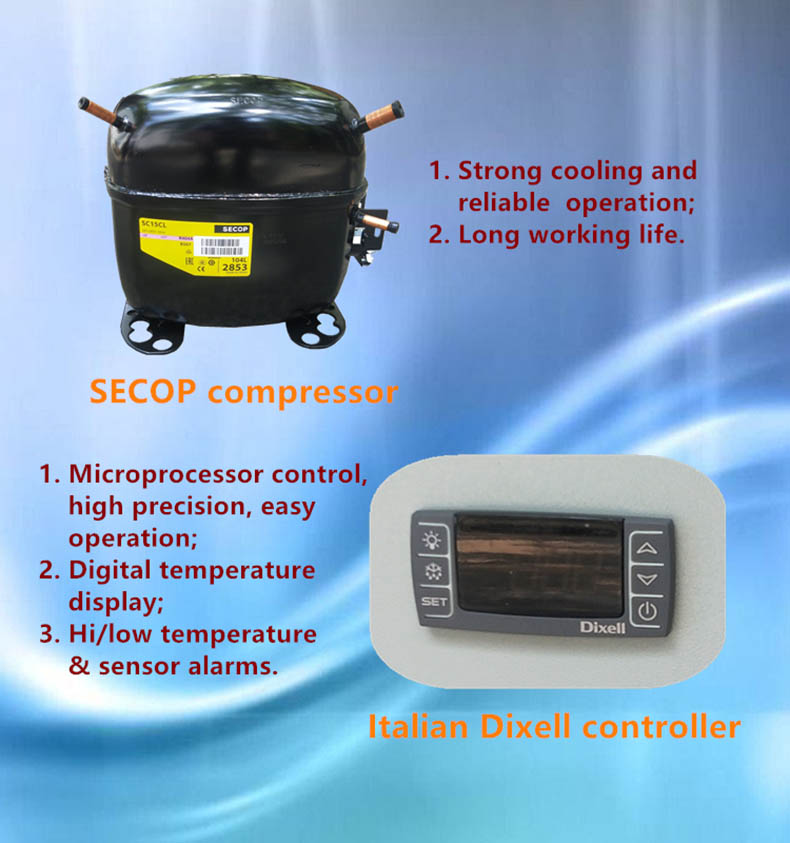 minus 45 degree C low temperature freezer 108 liters used for display for ice cream and deep seafood at supermarkets