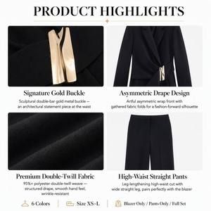 Conjunto de Traje de 2 Piezas para <span class=keywords><strong>Mujer</strong></span>, <span class=keywords><strong>Blazer</strong></span> con Detalle de Hebilla y Pantalones de Pierna Recta, 6 Colores, Atuendo de Oficina para Dama, Tallas XS-L, Solo <span class=keywords><strong>Blazer</strong></span>/Conjunto Completo - Product Image 3