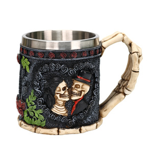 Tazas Creativas y Únicas con Diseño de Fantasma, Taza de Matrimonio con Esqueleto de Halloween, Taza de Cerveza y Café de Acero Inoxidable, Taza de Pareja con Calavera 3D de Resina - Product Image 1