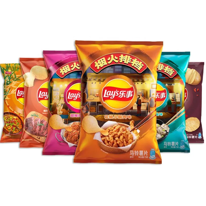 Precio de fábrica al por mayor Lay's Potato Chips Snacks Food Múltiples sabores Bolsa de embalaje 70g Snacks exóticos