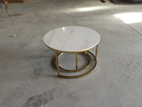 Ensemble de table basse avec acier inoxydable chromé et céramique/pierre frittée pour salon