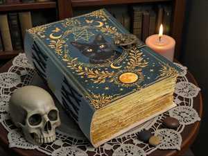 Diario Grimoire de Gato Negro Hecho a Mano, Cuaderno de Cuero Vintage con Tapa Dura, Logotipo Grabado, Libro de Hechizos de las Sombras, Regalo Gótico - Product Image 5