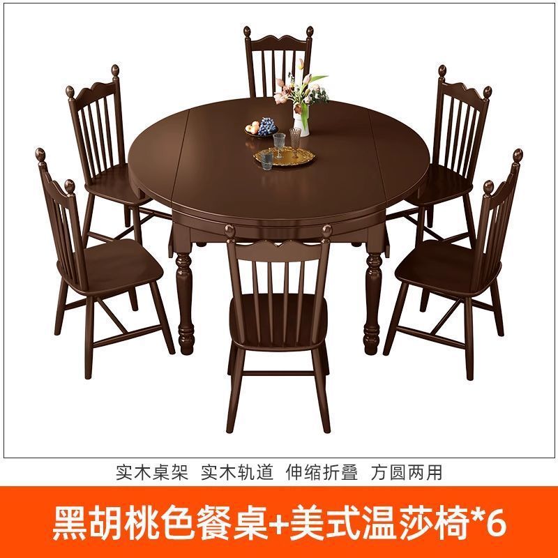 Table à manger rose noyer avec 6 chaises Windsor américaines