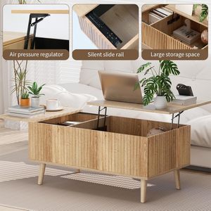This is a <b>small</b>, minimalist <b>wooden</b> coffee <b>table</b> with height adjustment, suitable for <b>small</b> apartments. It features a large - Product Image 4