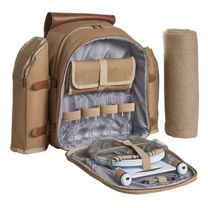 Picnic Backpack For 4 Person With Insulated Leakproof Cooler Bags