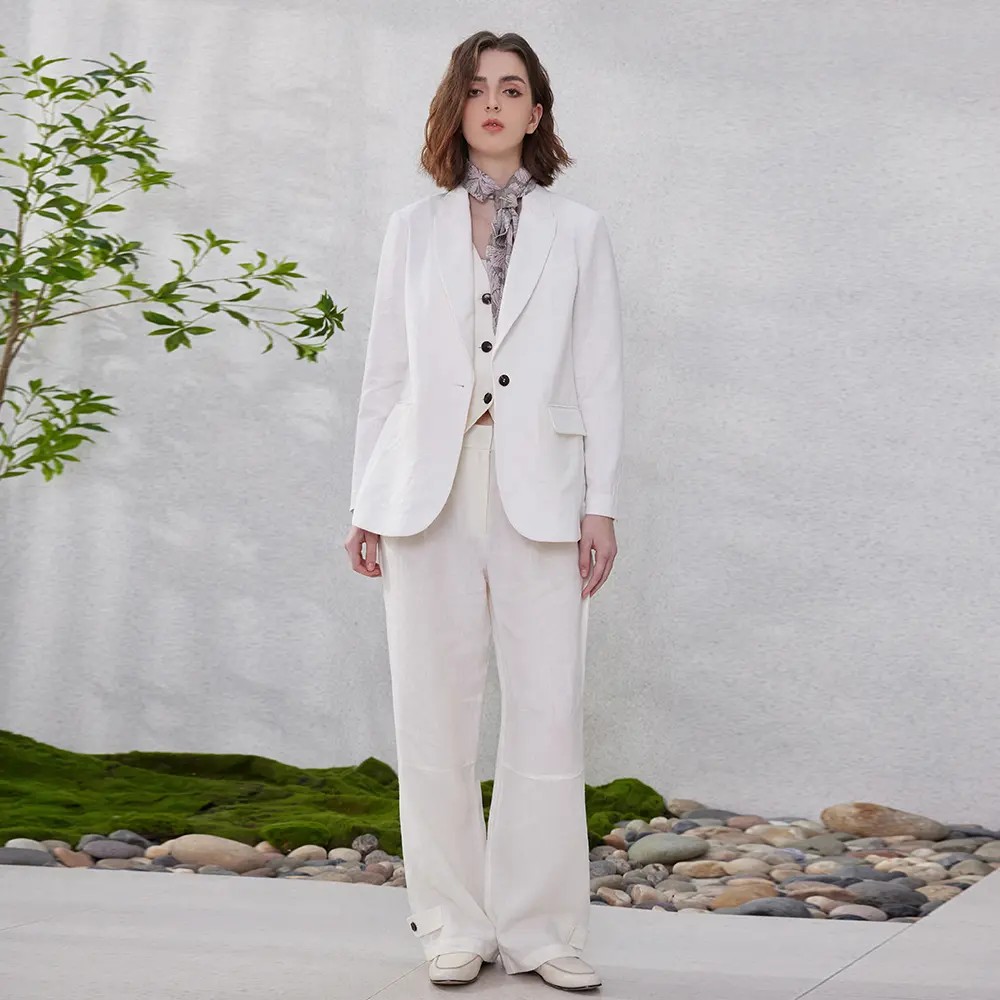 Großhandel Luxuskleidung für Damen BC-Bekleidung 100% Frankreich Leinen Blazeranzüge formales Bürogekleid Lady Blazer 2-teiliges Set